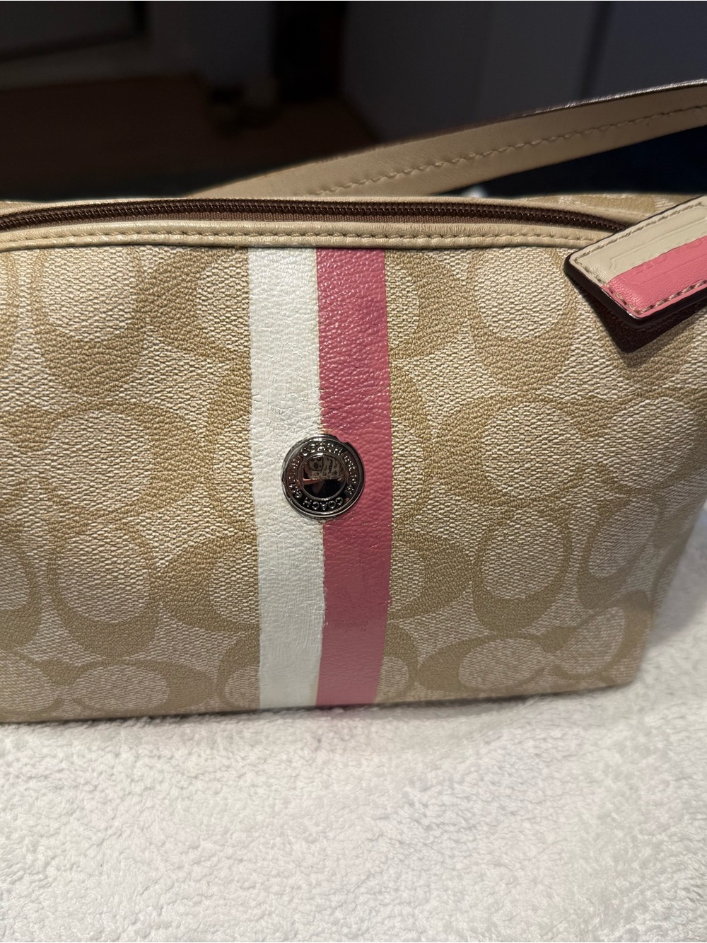 Coach Outlet Legacy Mini Bag with Pink & White Stripes